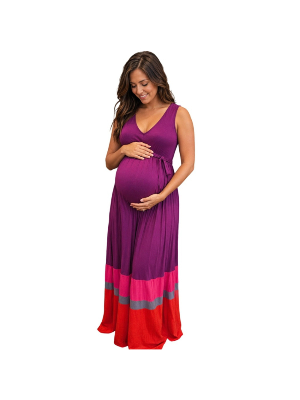 Liz Lang Maternity Dress Size Small Colorblock Maxi Tie Waist New With Tags